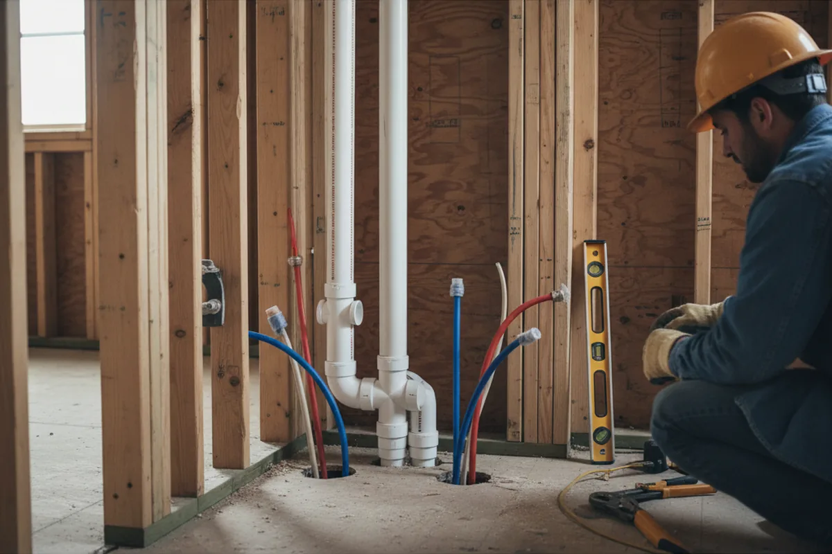 Drain and supply rough-in during Leak Detection in Bedford