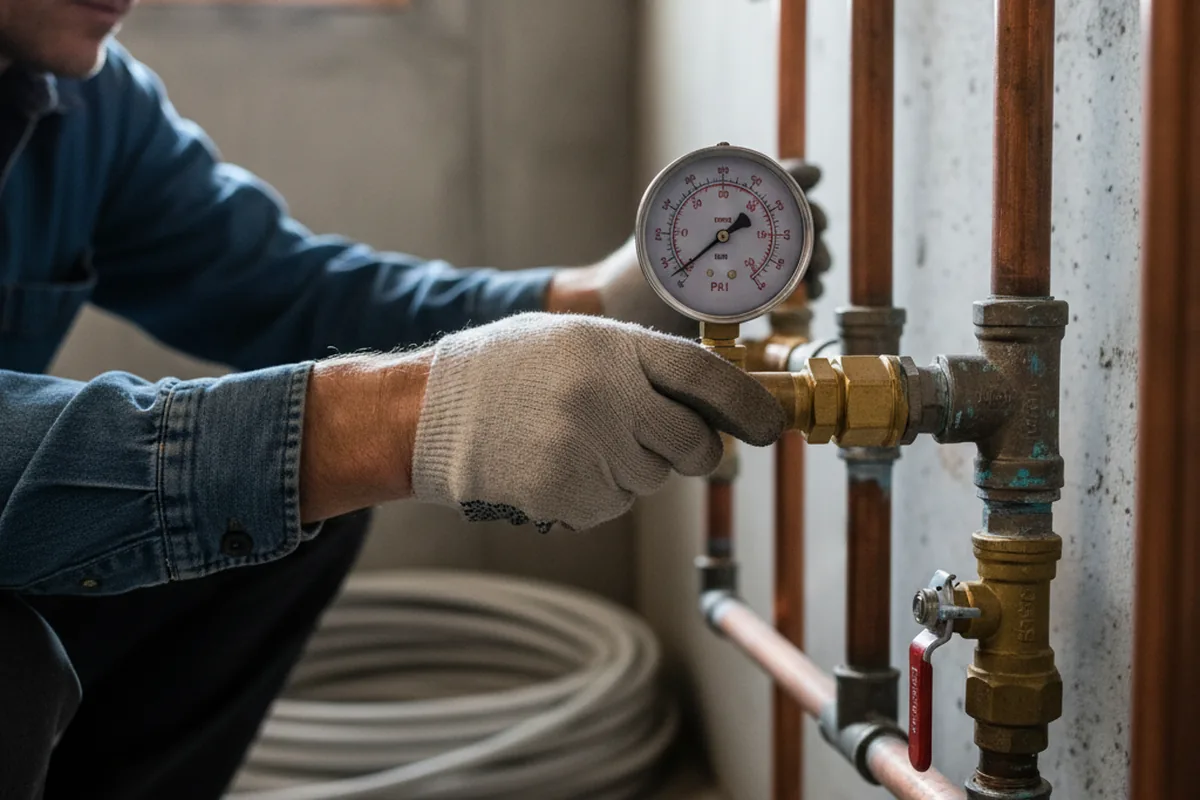 Pressure testing a repaired line during Water Line Repair in Bedford